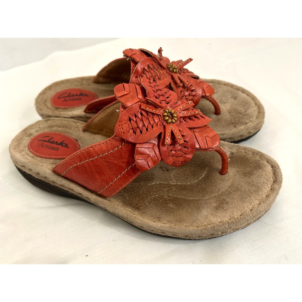 Clarks Artisan Latin Samba Red Leather Flower Sandal Women's Size7.5M